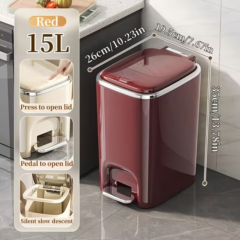 15L/3.96 Gal Slim Dual-Opening Trash Can - Chrome Plated Waste Bin with Pedal & Press Lid