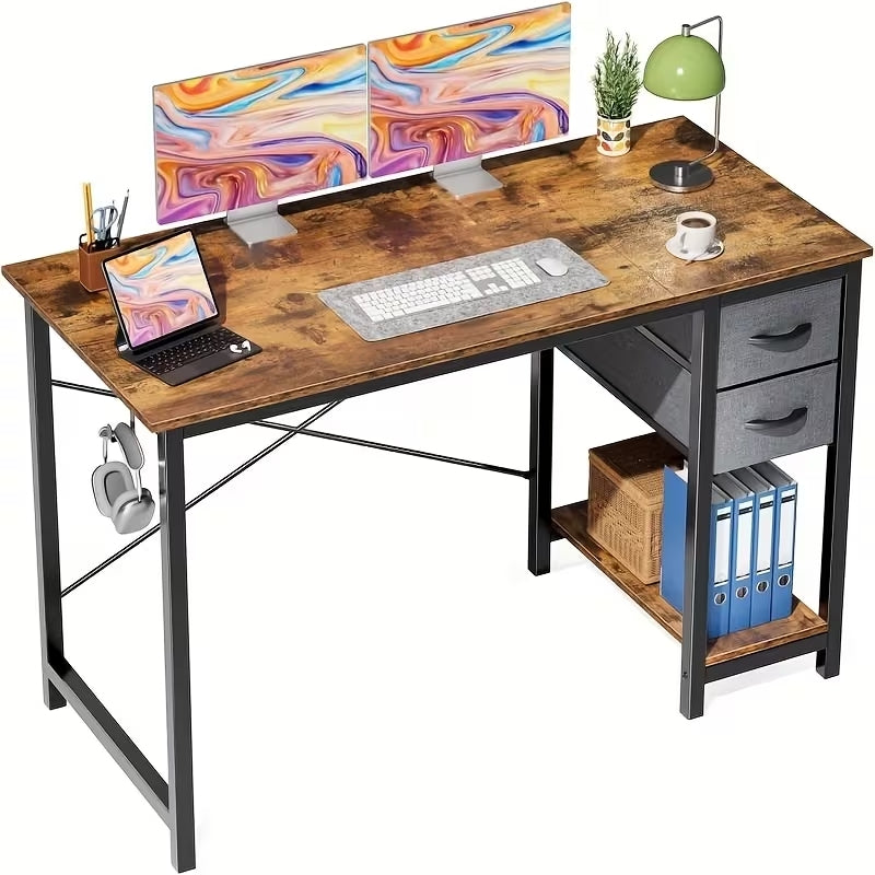 47-Inch Modern Computer Gaming Desk with 2 Fabric Storage Drawers | Versatile Home Office Study Table | Sturdy Writing Desk for Work & Education