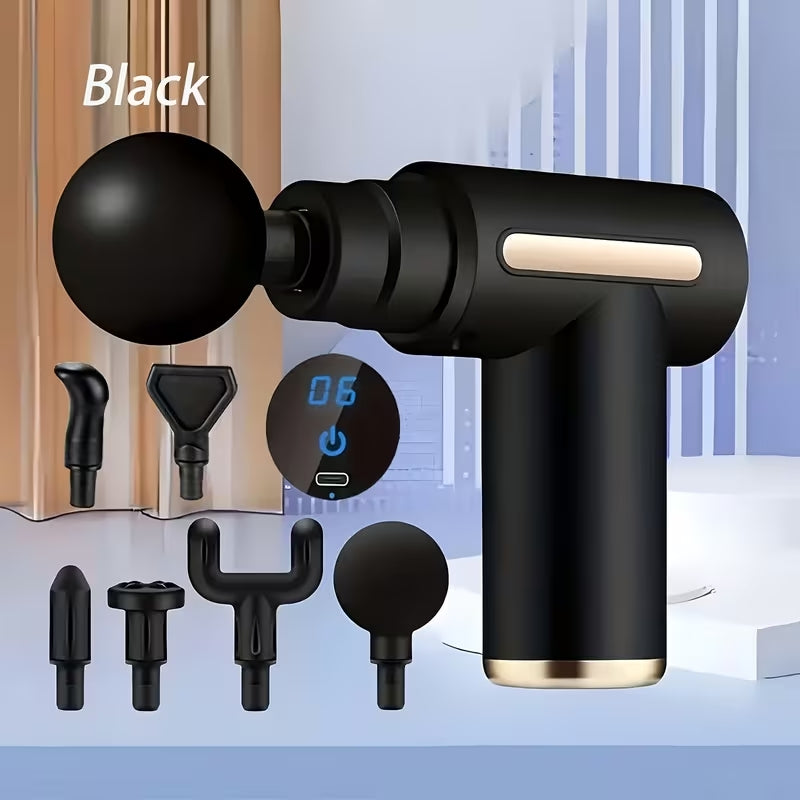 Premium Portable Deep Tissue Massage Gun | 6-Speed Muscle Recovery Fascia Gun | USB Rechargeable with 4 Interchangeable Heads