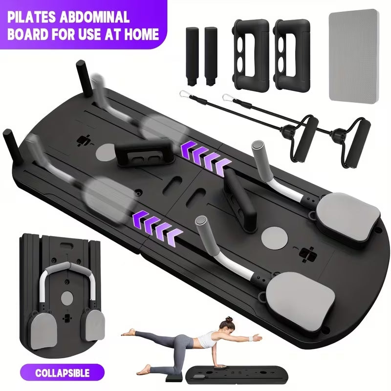 8-in-1 Multifunctional Folding Pilates Board | Full Body Home Gym Set with Resistance Bands | Portable Push-Up & Core Strength Trainer