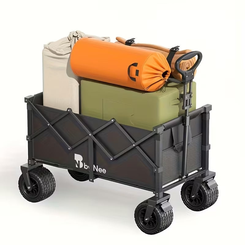 Heavy-Duty All-Terrain Collapsible Wagon | Large Capacity Folding Utility Cart for Camping, Beach & Gardening | Sleek Black Design