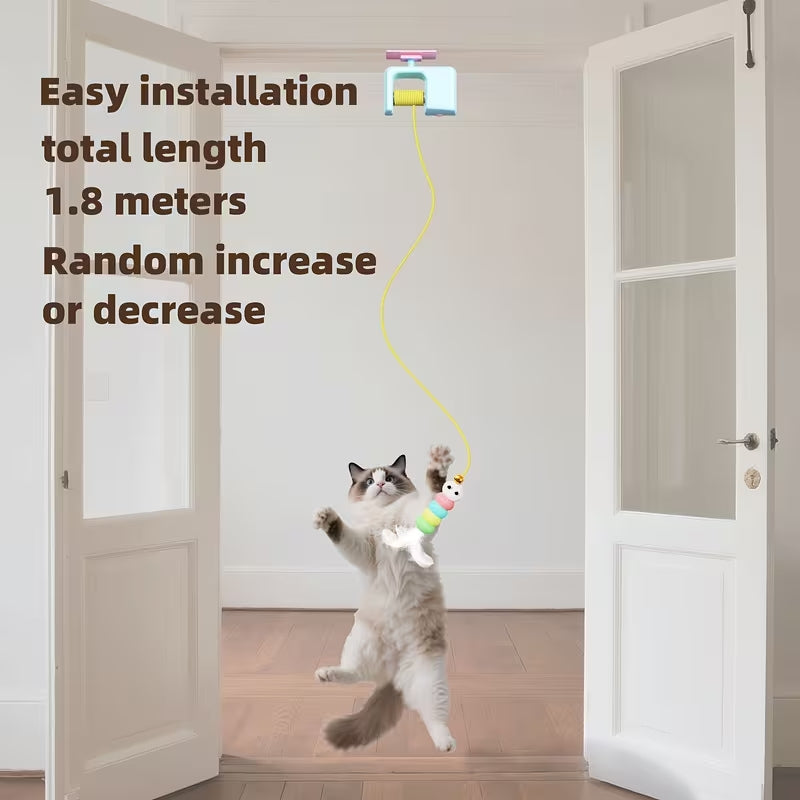 USB Rechargeable Automatic Swing Door Cat Toy | Interactive Hanging Feather & Ball Teaser | Smart Motion Toy for Indoor Cats & Kittens