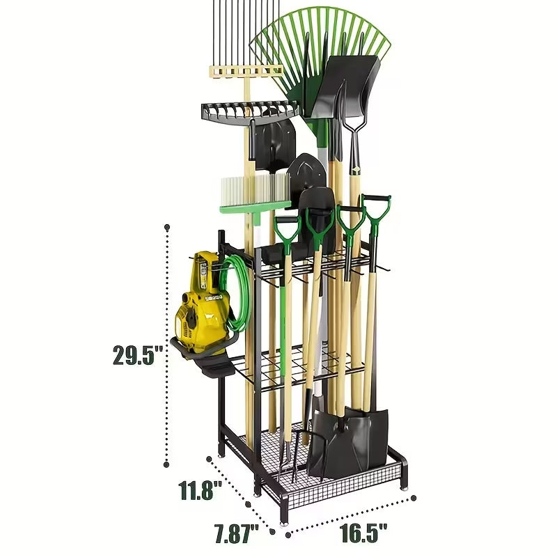 Heavy-Duty Rolling Garden Tool Organizer | Mobile Yard Tool Tower Rack | Durable Steel Garage Storage for Long-Handled Tools