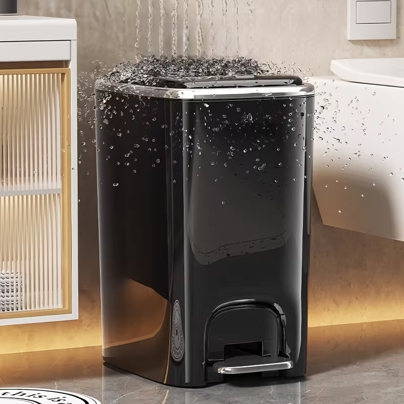 15L/3.96 Gal Slim Dual-Opening Trash Can - Chrome Plated Waste Bin with Pedal & Press Lid