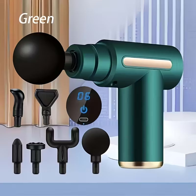 Premium Portable Deep Tissue Massage Gun | 6-Speed Muscle Recovery Fascia Gun | USB Rechargeable with 4 Interchangeable Heads