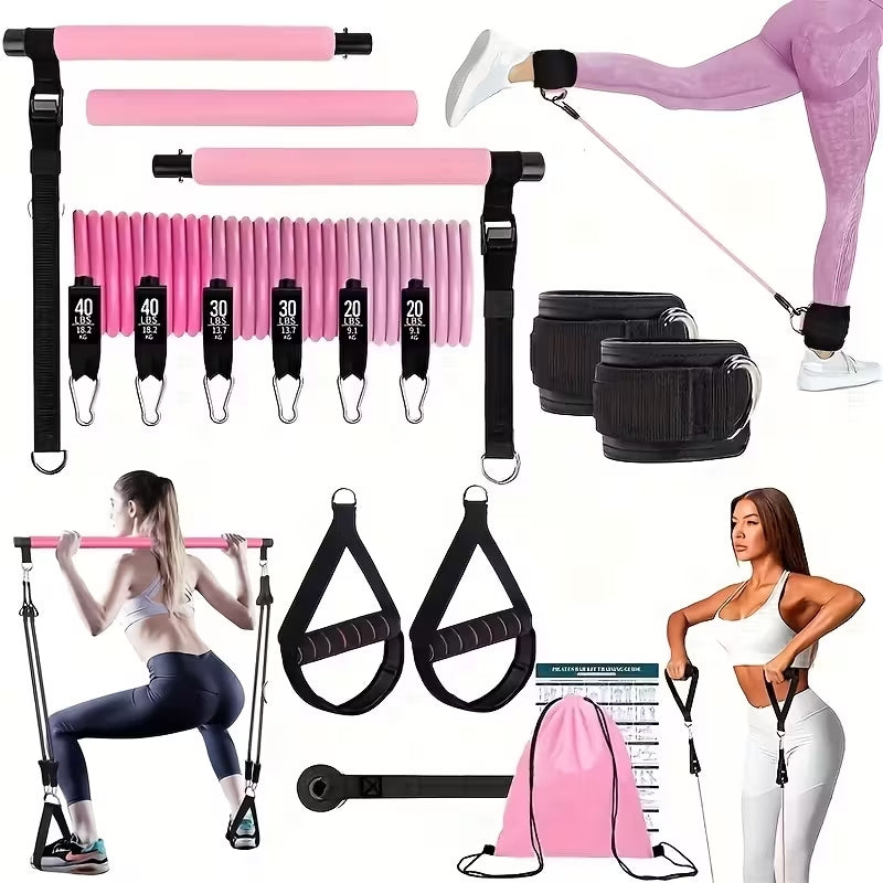 Premium 14pcs Pilates Bar Set with 6 Resistance Bands (180LBS) | Portable Full-Body Home Gym System | Yoga, Stretching & Strength Training Equipment