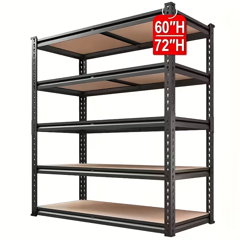 72" Heavy-Duty 5-Tier Garage Shelving Unit | 2000lbs Total Capacity | Adjustable Steel Storage Rack for Pantry, Kitchen & Garage (Black)