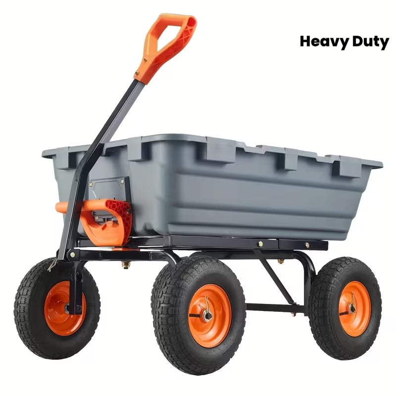 Heavy-Duty Poly Garden Dump Cart - 800 Lbs Capacity Yard Wagon with 10" Tires & Quick Release