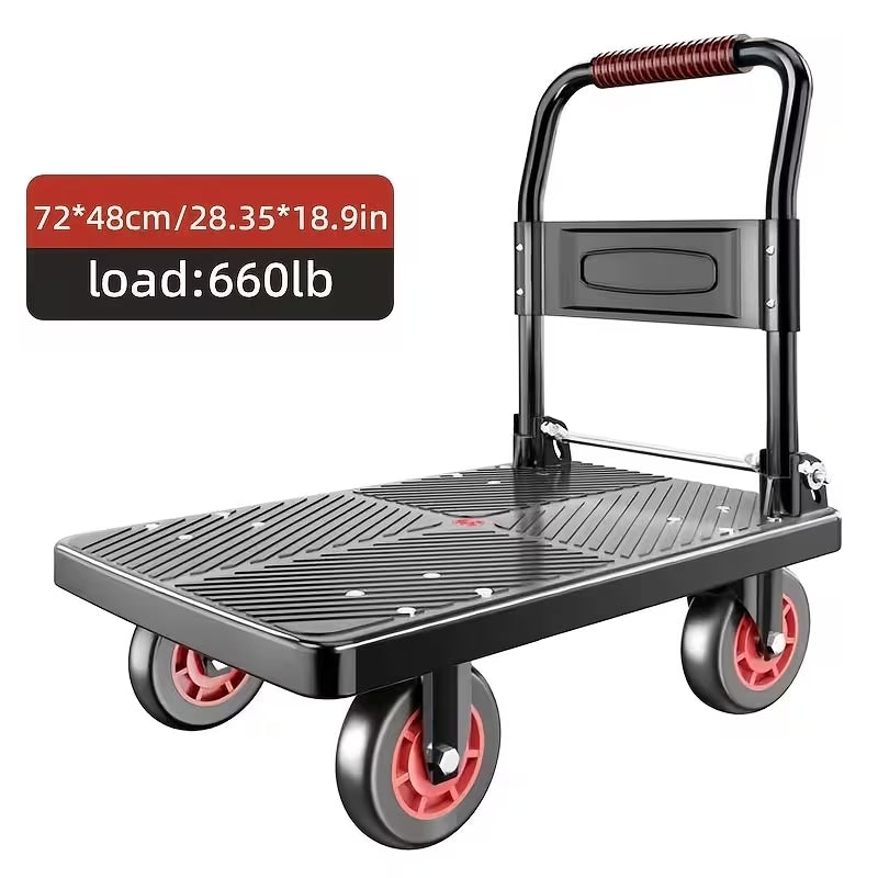Professional Heavy-Duty Folding Flat Cart | 660 lbs Capacity Hand Truck | Silent 360° Swivel Wheels for Moving, Warehouse & Home Renovation