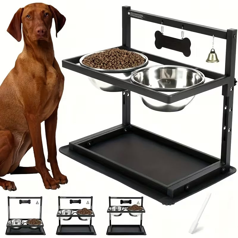Premium Adjustable Elevated Dog Bowl Stand | Raised Pet Feeder for Large & Medium Dogs | 2 Stainless Steel Bowls Included | Ergonomic Health Design
