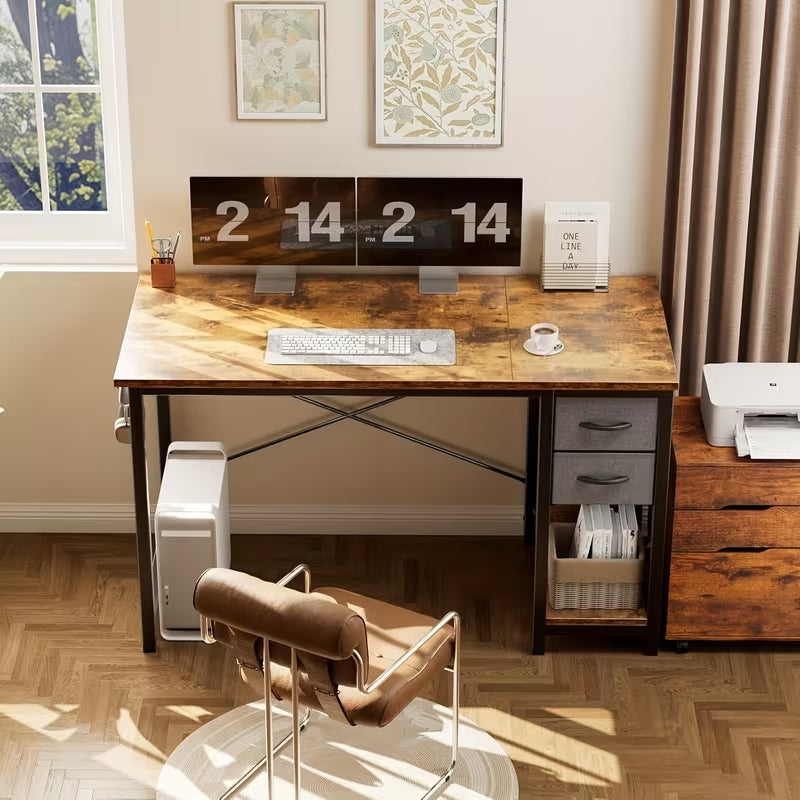 47-Inch Modern Computer Gaming Desk with 2 Fabric Storage Drawers | Versatile Home Office Study Table | Sturdy Writing Desk for Work & Education