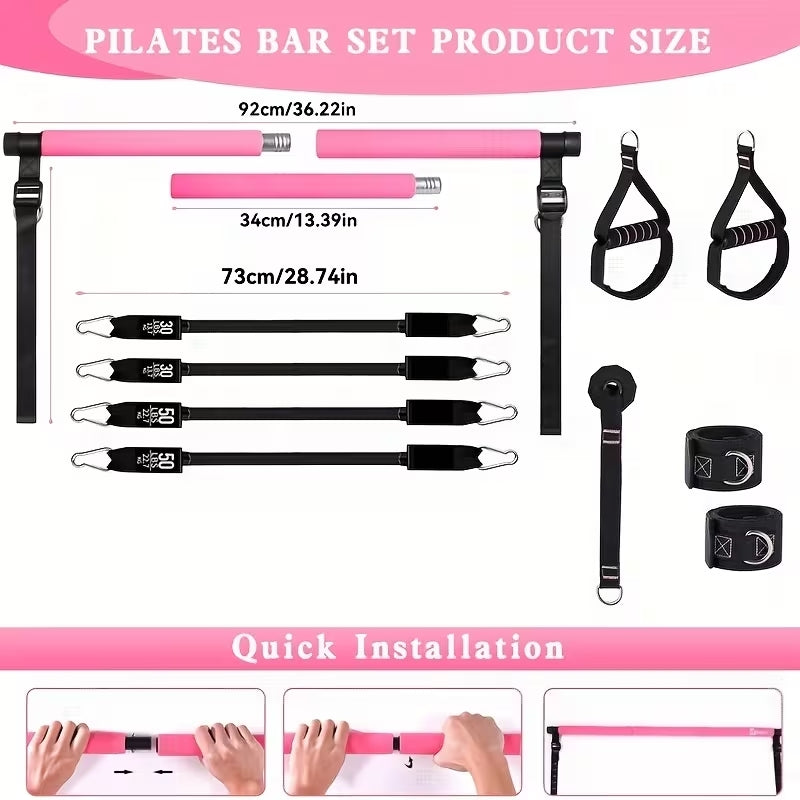 Premium 14pcs Pilates Bar Set with 6 Resistance Bands (180LBS) | Portable Full-Body Home Gym System | Yoga, Stretching & Strength Training Equipment