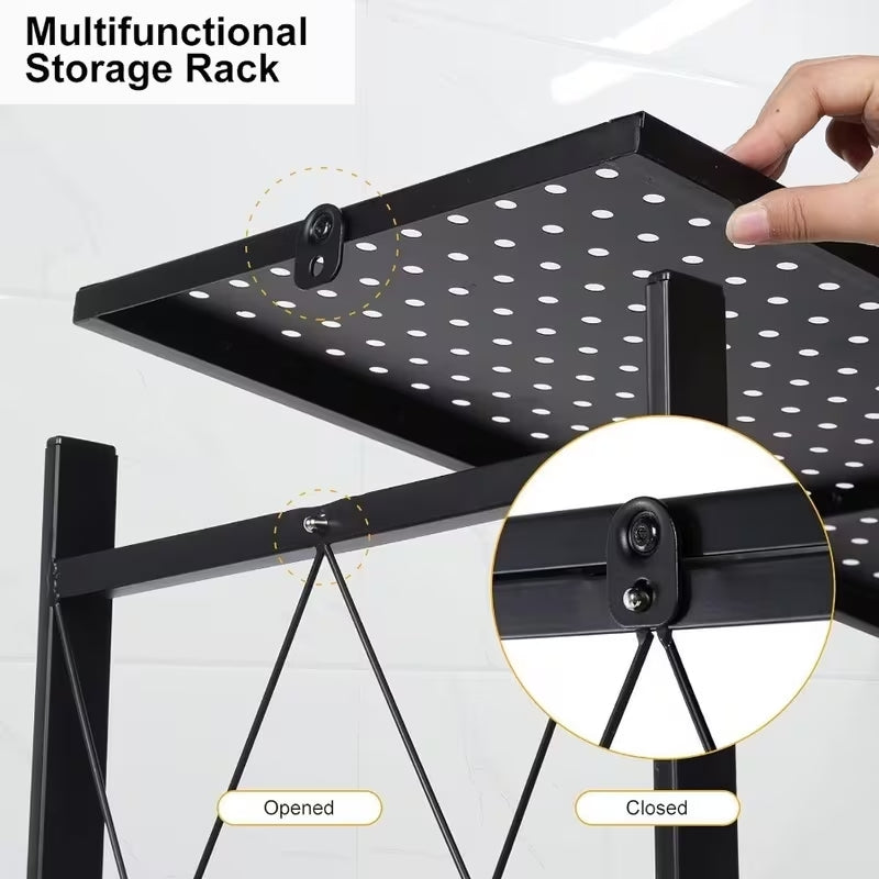 Premium Portable Folding Storage Rack with Wheels | Multi-Functional Mobile Shelving Unit | Heavy-Duty Space-Saver for Kitchen, Garage & Office