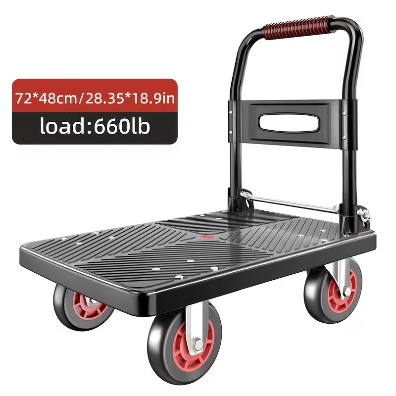 Professional Heavy-Duty Folding Flat Cart | 660 lbs Capacity Hand Truck | Silent 360° Swivel Wheels for Moving, Warehouse & Home Renovation