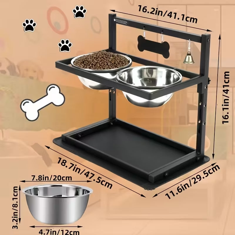 Premium Adjustable Elevated Dog Bowl Stand | Raised Pet Feeder for Large & Medium Dogs | 2 Stainless Steel Bowls Included | Ergonomic Health Design