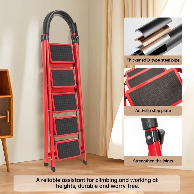 Multi-Functional Foldable Step Ladder | 3/4/5 Step Options | Portable Heavy-Duty Metal & Plastic Indoor Stairs