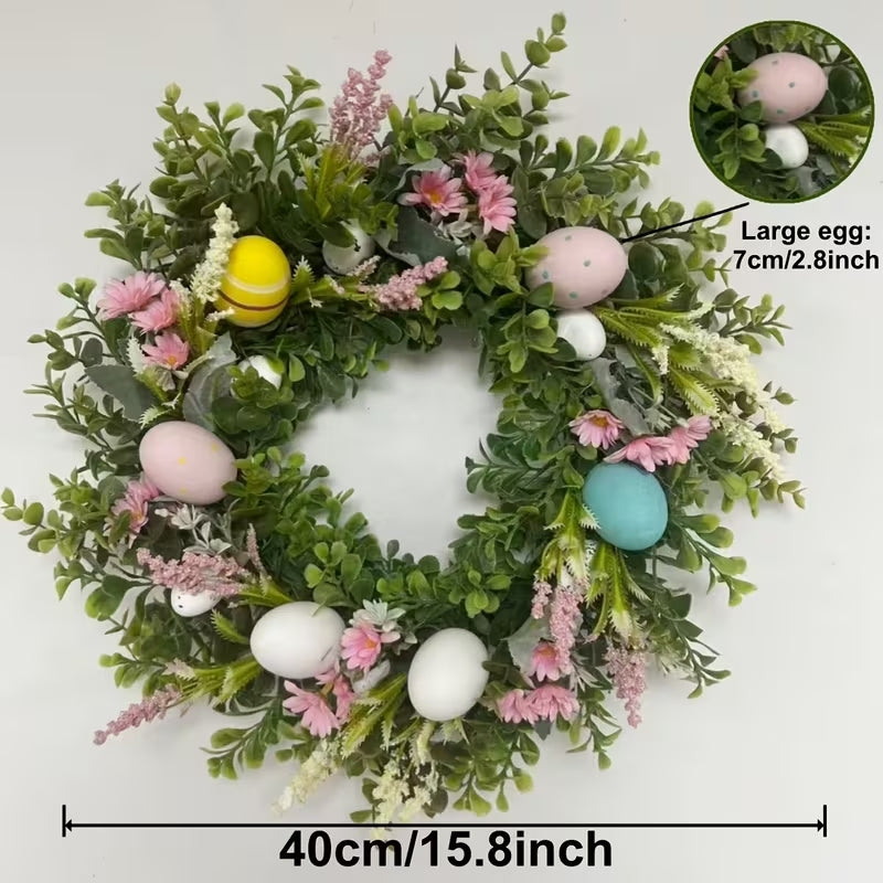 18-Inch Handcrafted Easter Egg & Floral Wreath - Spring Front Door Decor for Farmhouse & Weddings