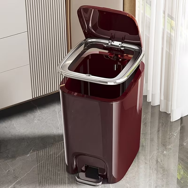 15L/3.96 Gal Slim Dual-Opening Trash Can - Chrome Plated Waste Bin with Pedal & Press Lid