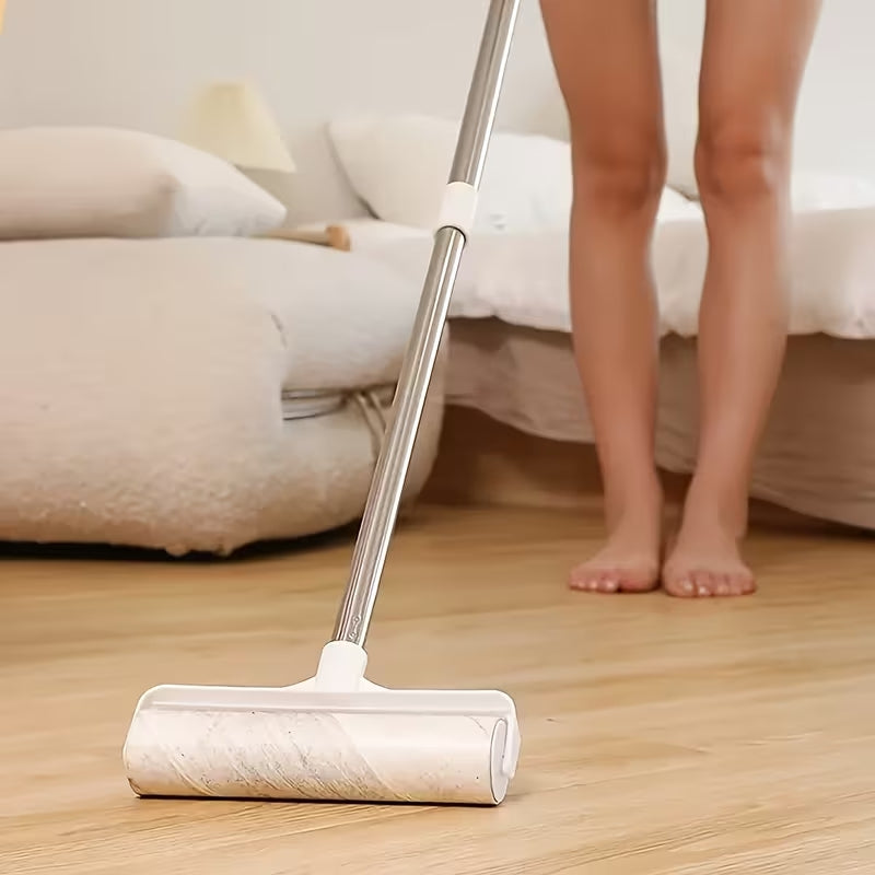 Premium Long-Handled Lint Roller Set (4-Piece) | Retractable Pet Hair & Dust Remover for Floors, Carpets & Sofas | 3 Extra Sticky Refill Rolls Included