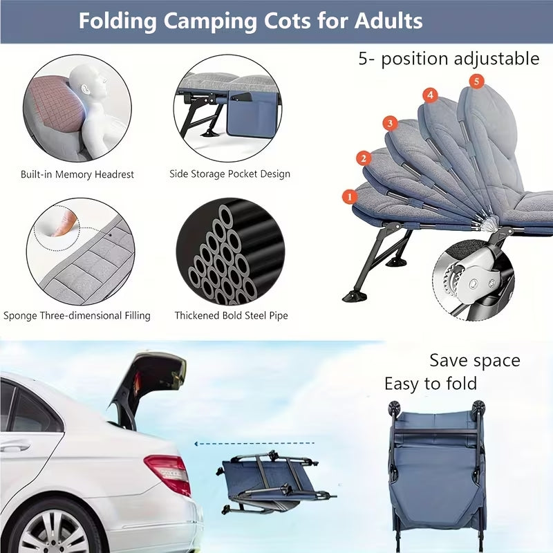 Heavy-Duty 550 lbs Capacity Folding Camping Bed | 71" Adjustable Outdoor Lounge Chair | Portable Guest Cot for Travel, Beach & Home Office