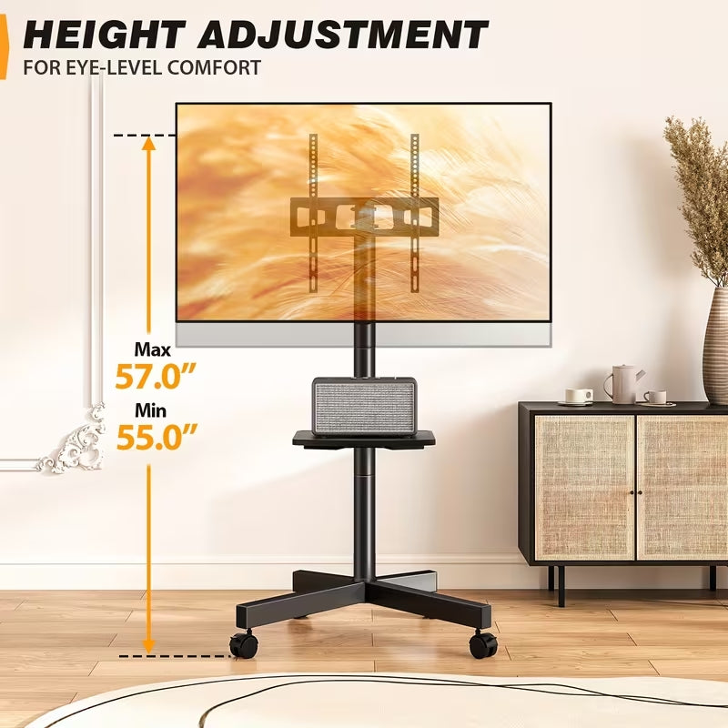 TAVR Mobile TV Cart with Wheels for 23-65 Inch TVs | Height Adjustable Stand with AV Shelf | Universal VESA 400x400, Holds 88lbs