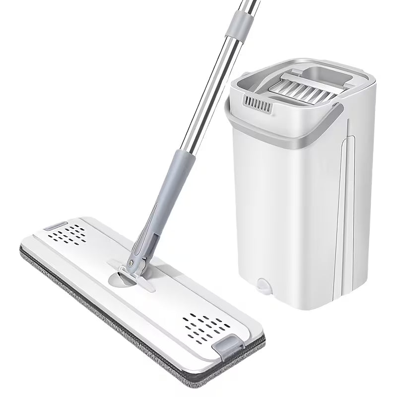 Premium Hands-Free Flat Mop & Bucket Set | Wet & Dry Dual Cleaning | 360° Swivel Space-Saving Floor Tool