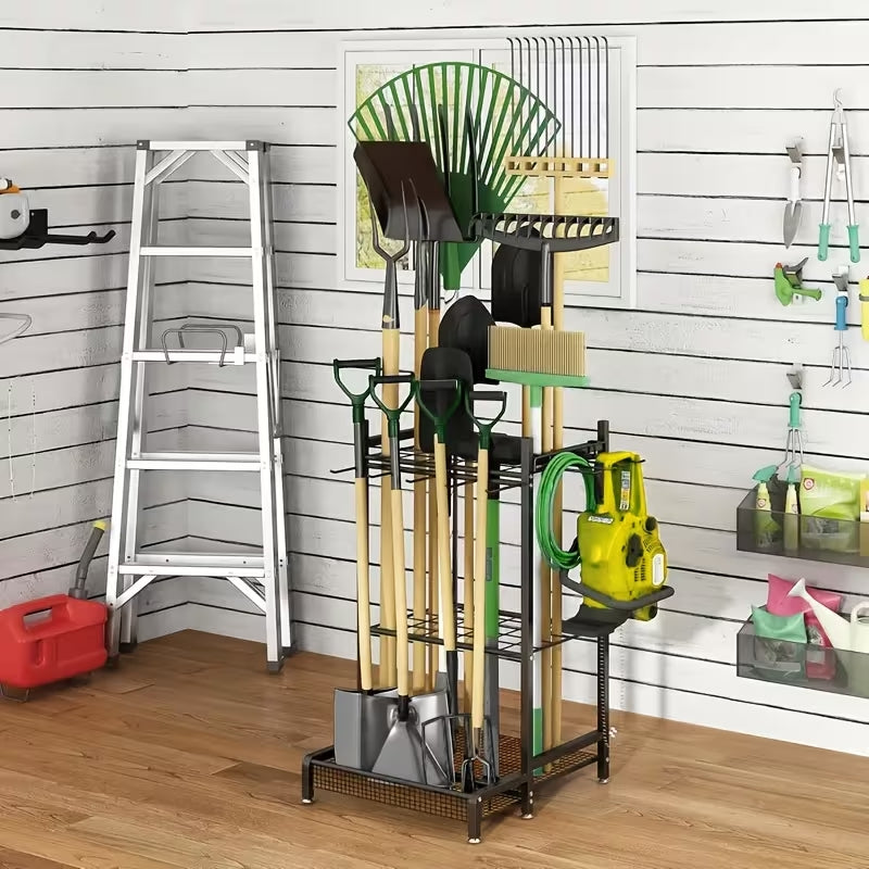 Heavy-Duty Rolling Garden Tool Organizer | Mobile Yard Tool Tower Rack | Durable Steel Garage Storage for Long-Handled Tools