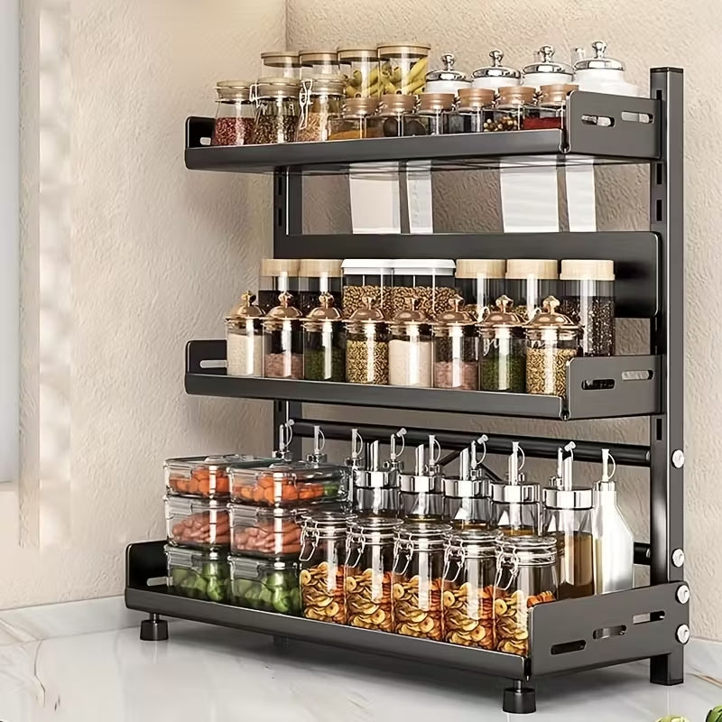 All-in-One Multi-Tier Kitchen Countertop Organizer | Integrated Knife Stand & Seasoning Rack | Space-Saving Storage for Spices, Oils & Utensils