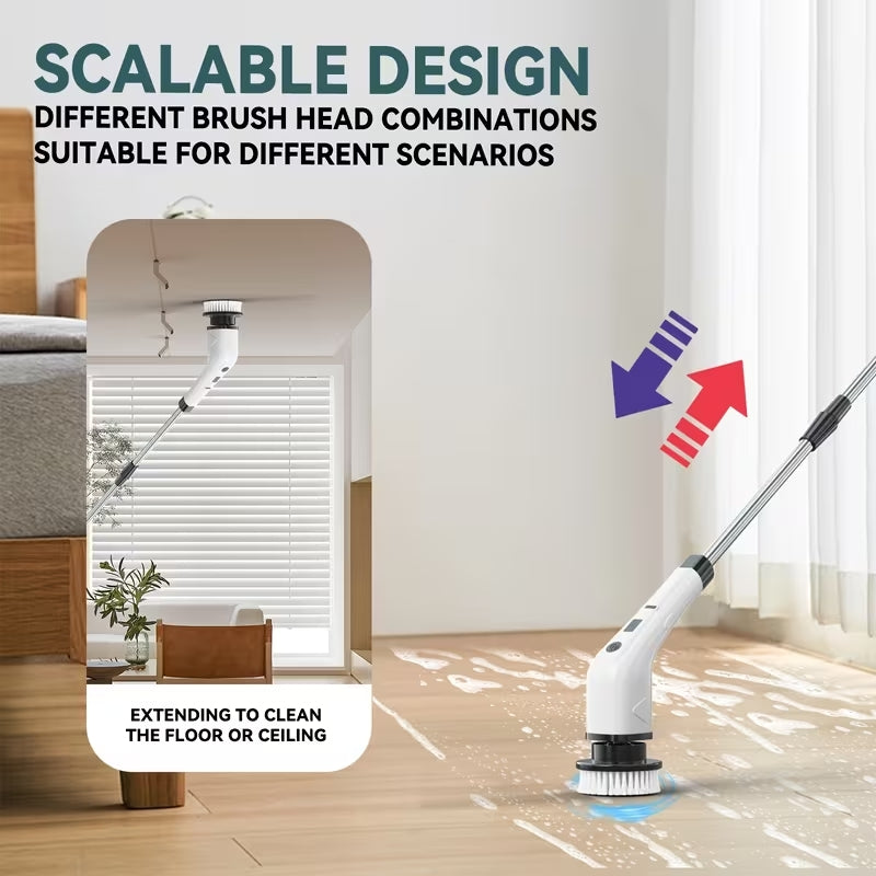2026 Ultra-Power 7-in-1 Electric Cleaning Brush | Extendable Long Handle Scrubber | Cordless Waterproof Sweeper for Kitchen, Bathroom & Floor
