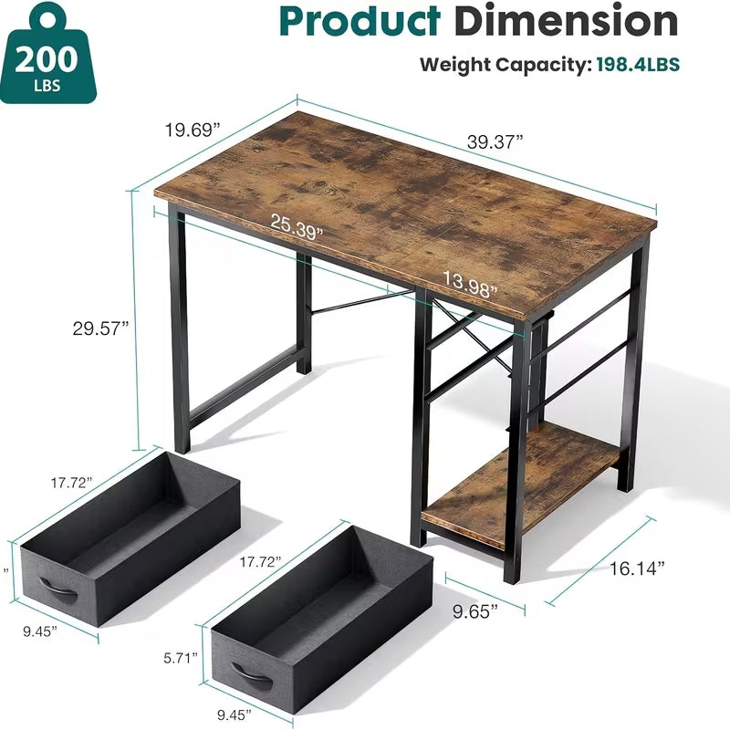 47-Inch Modern Computer Gaming Desk with 2 Fabric Storage Drawers | Versatile Home Office Study Table | Sturdy Writing Desk for Work & Education