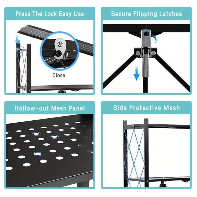 Premium Portable Folding Storage Rack with Wheels | Multi-Functional Mobile Shelving Unit | Heavy-Duty Space-Saver for Kitchen, Garage & Office
