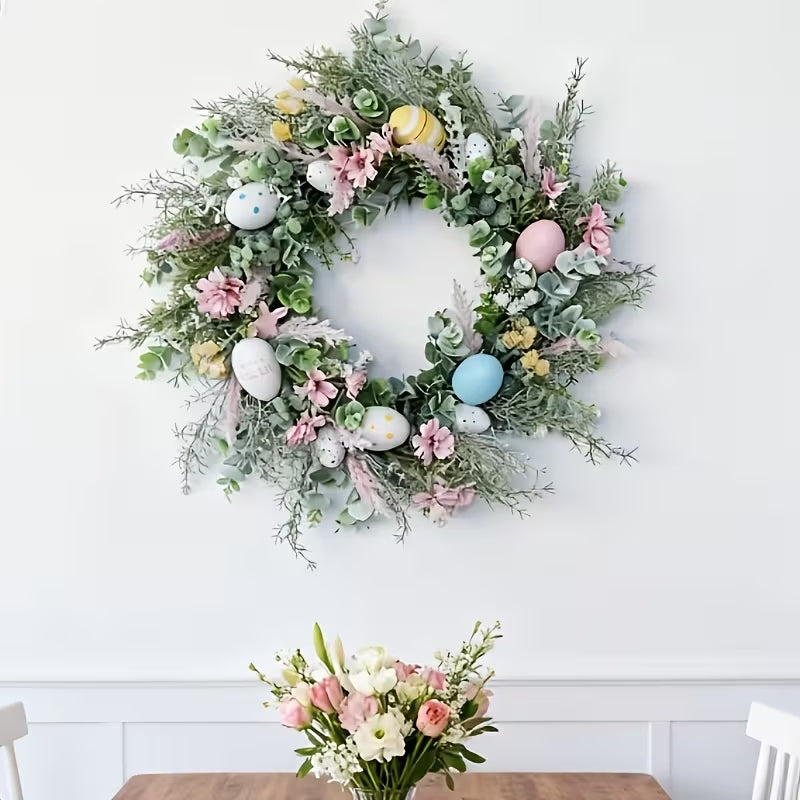 18-Inch Handcrafted Easter Egg & Floral Wreath - Spring Front Door Decor for Farmhouse & Weddings