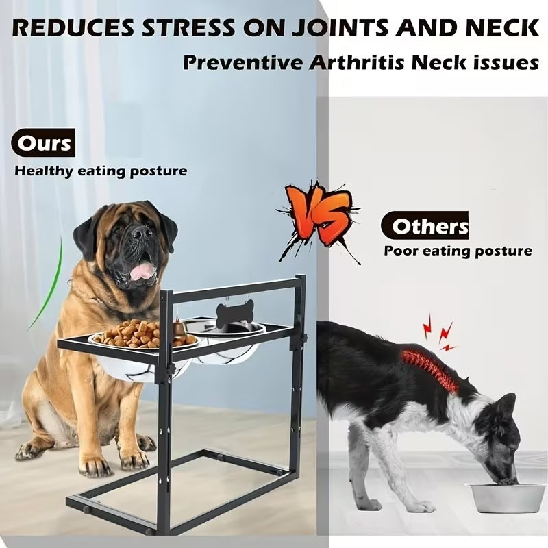 Premium Adjustable Elevated Dog Bowl Stand | Raised Pet Feeder for Large & Medium Dogs | 2 Stainless Steel Bowls Included | Ergonomic Health Design