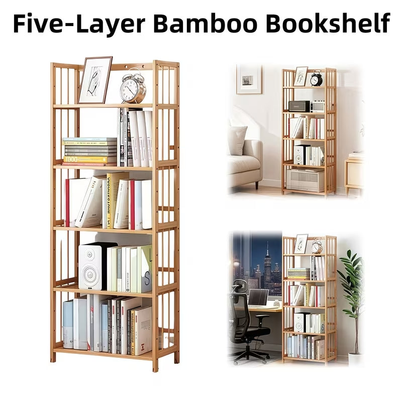 Scandinavian Minimalist Bamboo Shelf | Versatile Compact Bookshelf & Display Rack | Fast & Easy Assembly Storage Unit