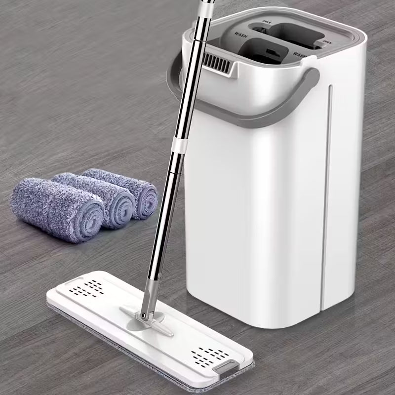 Premium Hands-Free Flat Mop & Bucket Set | Wet & Dry Dual Cleaning | 360° Swivel Space-Saving Floor Tool