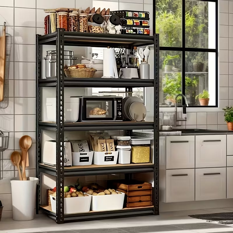 72" Heavy-Duty 5-Tier Garage Shelving Unit | 2000lbs Total Capacity | Adjustable Steel Storage Rack for Pantry, Kitchen & Garage (Black)