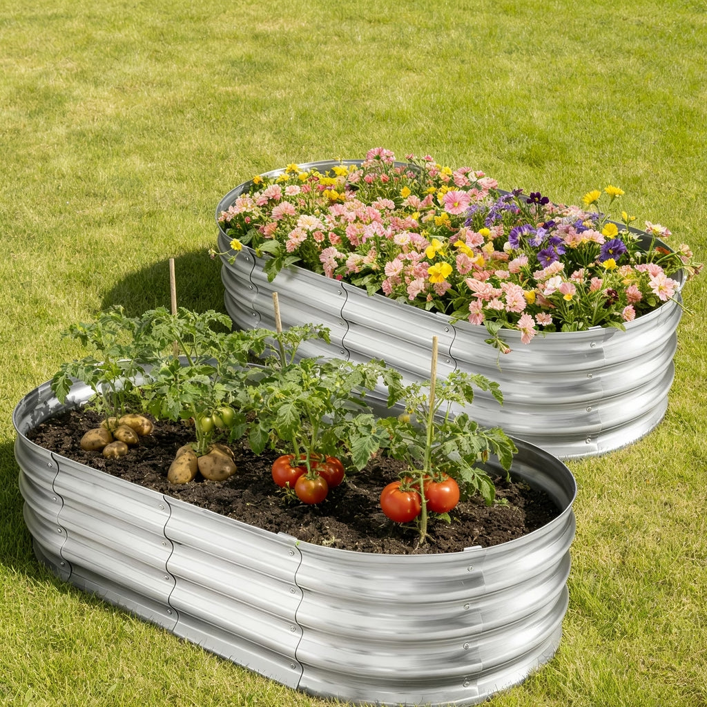 Large Oval Galvanized Raised Garden Bed - Rust-Resistant Outdoor Metal Planter Box