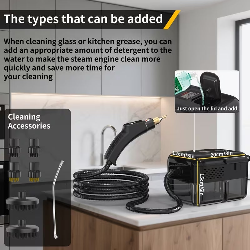 High-Pressure Handheld Steam Cleaner | 9-Gear Adjustable Deep Cleaning Machine | LCD Display & 40.58oz Tank for Kitchen Grease & Tile Grout