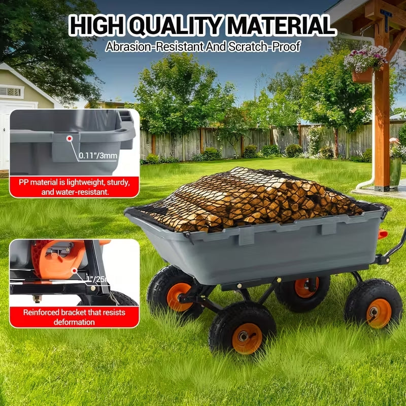 Heavy-Duty Poly Garden Dump Cart - 800 Lbs Capacity Yard Wagon with 10" Tires & Quick Release