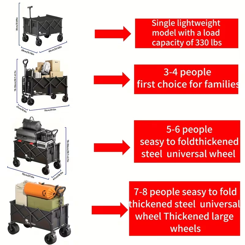 Heavy-Duty All-Terrain Collapsible Wagon | Large Capacity Folding Utility Cart for Camping, Beach & Gardening | Sleek Black Design