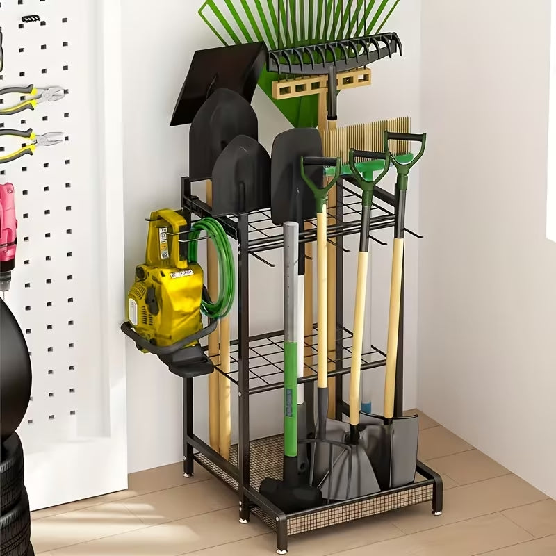Heavy-Duty Rolling Garden Tool Organizer | Mobile Yard Tool Tower Rack | Durable Steel Garage Storage for Long-Handled Tools