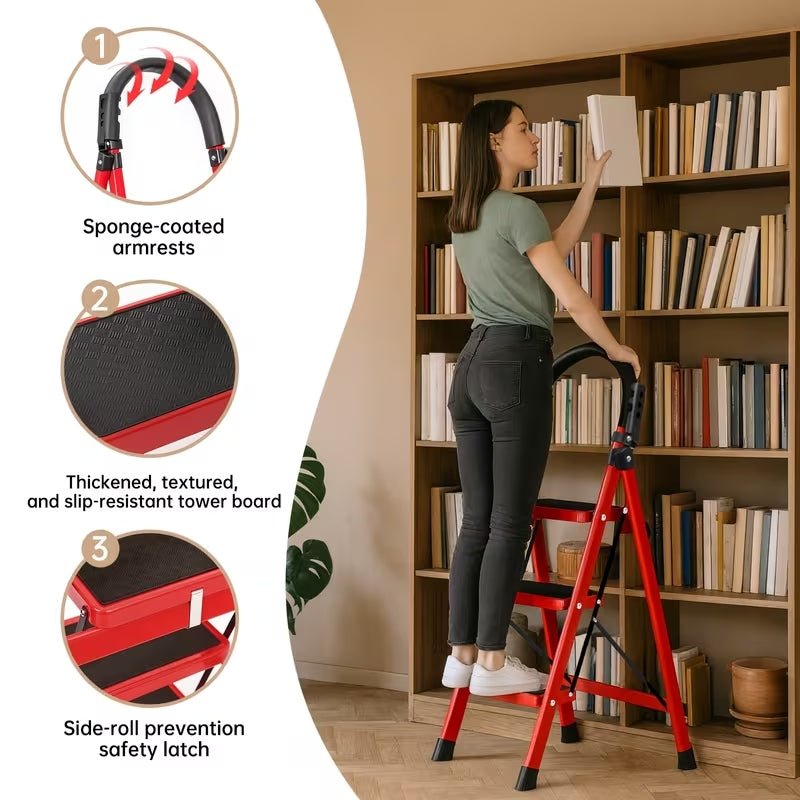 Multi-Functional Foldable Step Ladder | 3/4/5 Step Options | Portable Heavy-Duty Metal & Plastic Indoor Stairs
