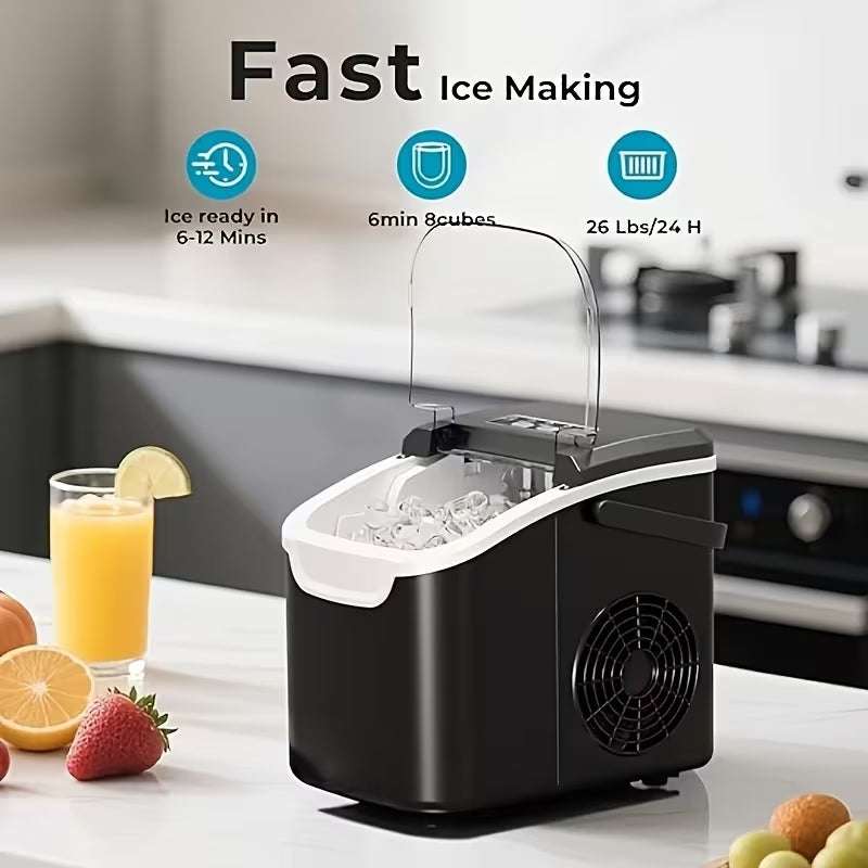 Premium Compact Countertop Ice Maker | 9 Bullet Cubes in 8 Minutes | 26lbs Daily Capacity Portable Machine for Home Bar, Office & Kitchen