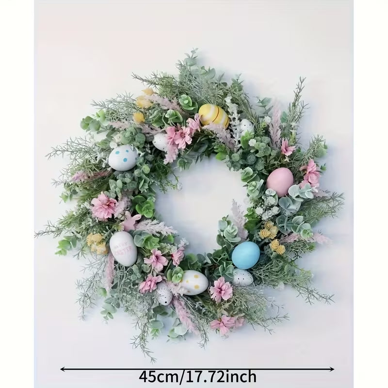 18-Inch Handcrafted Easter Egg & Floral Wreath - Spring Front Door Decor for Farmhouse & Weddings