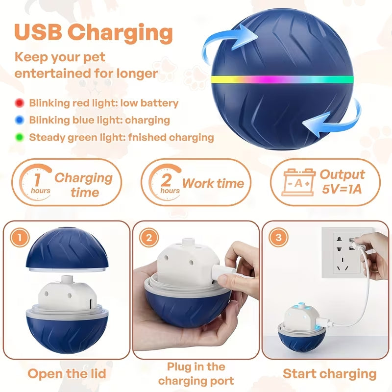 Premium Smart Interactive Dog Ball | Automatic Rolling & Jumping Toy with LED Lights | USB Rechargeable Boredom Buster for All Surfaces