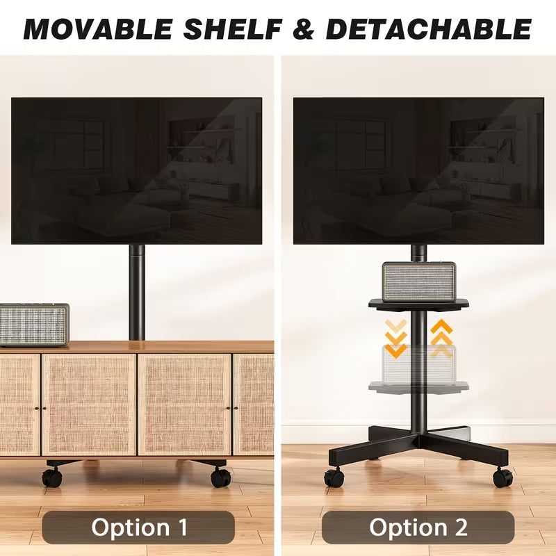 TAVR Mobile TV Cart with Wheels for 23-65 Inch TVs | Height Adjustable Stand with AV Shelf | Universal VESA 400x400, Holds 88lbs