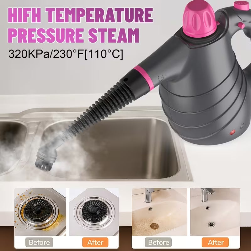 1050W Handheld Multi-Purpose Steam Cleaner | 12-Piece Accessory Kit | Chemical-Free Deep Cleaning for Home, Car & Furniture