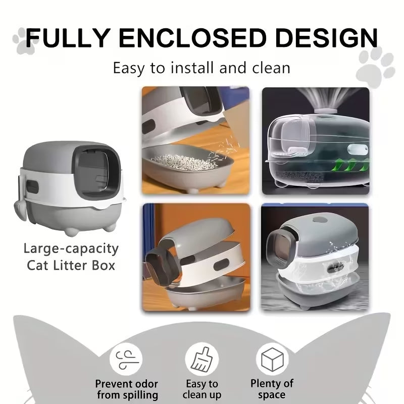 Premium Foldable Enclosed Cat Litter Box | Drawer-Style Design for Easy Cleaning | Anti-Tracking Top Exit & Scoop Included | Ideal for Small to Medium Cats