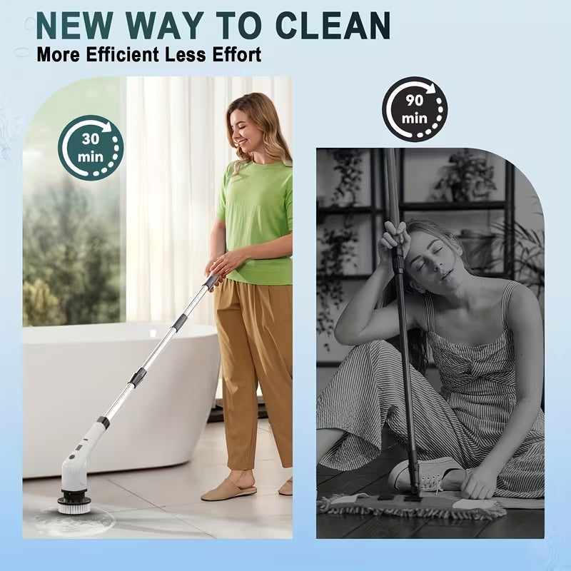 2026 Ultra-Power 7-in-1 Electric Cleaning Brush | Extendable Long Handle Scrubber | Cordless Waterproof Sweeper for Kitchen, Bathroom & Floor