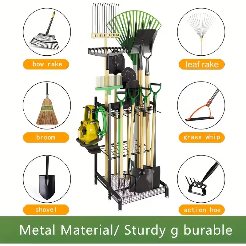 Heavy-Duty Rolling Garden Tool Organizer | Mobile Yard Tool Tower Rack | Durable Steel Garage Storage for Long-Handled Tools